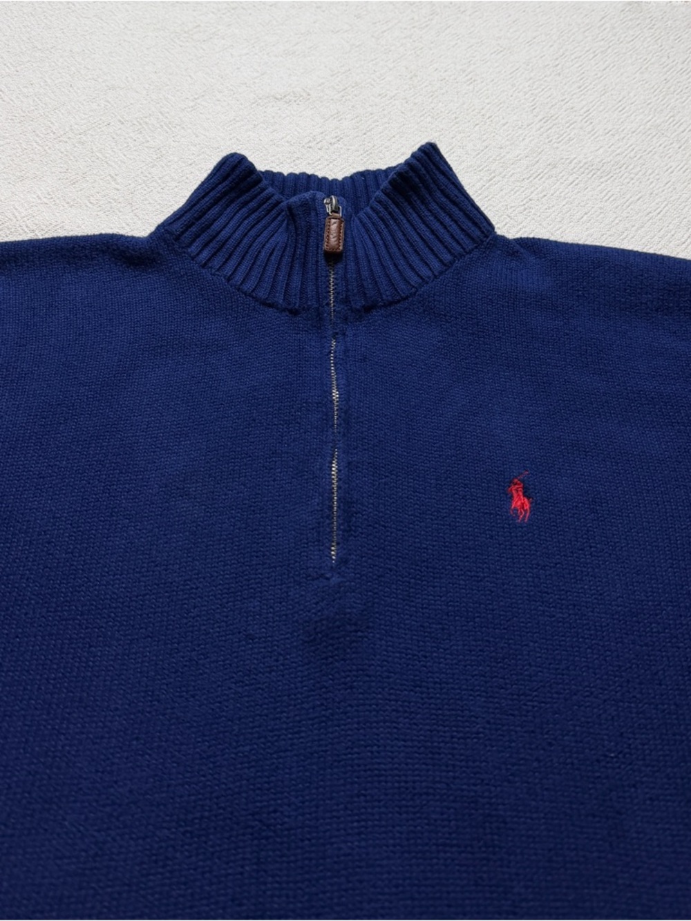 Polo Ralph Lauren Royal Blue Cotton Chunky Knit 1/4 Zip Sweater L Preppy Coastal - Picture 5 of 8
